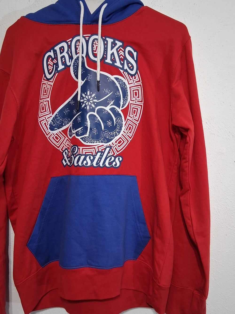 Crooks & Castles Men's Red and Blue Hoodie Sweatshirt